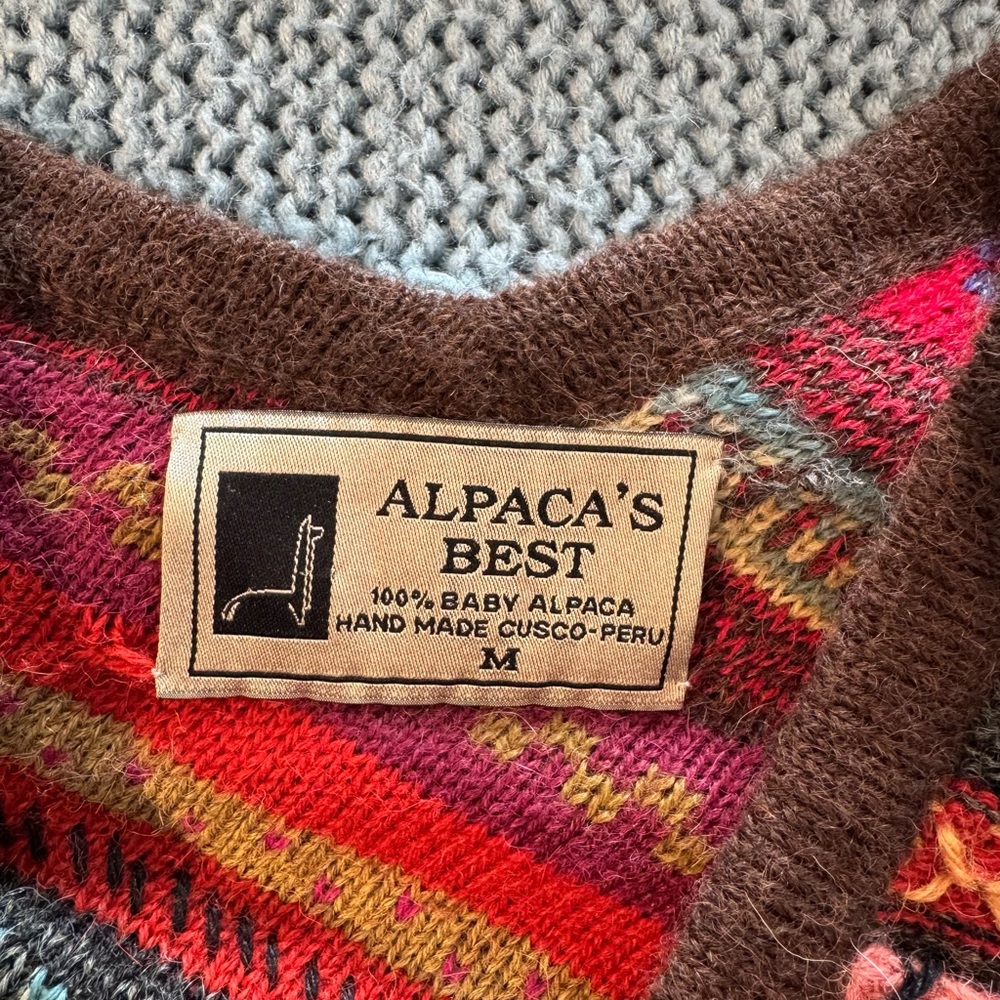 Colorful Striped Women's Alpaca Poncho with Fringe - Picture 3 of 3